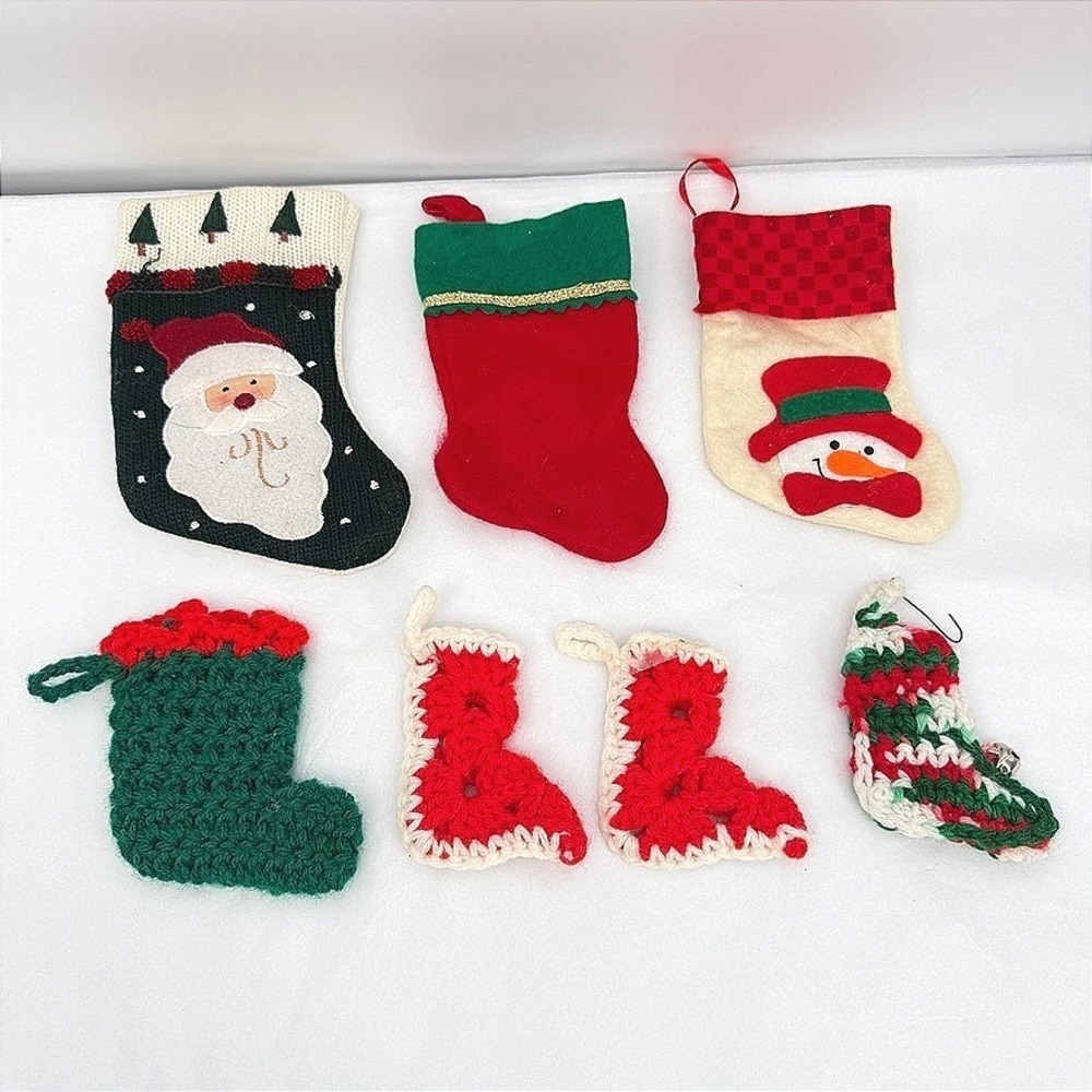 Christmas Stockings Mixed Ornament LOT Vintage Handmade Holidays 7 pc